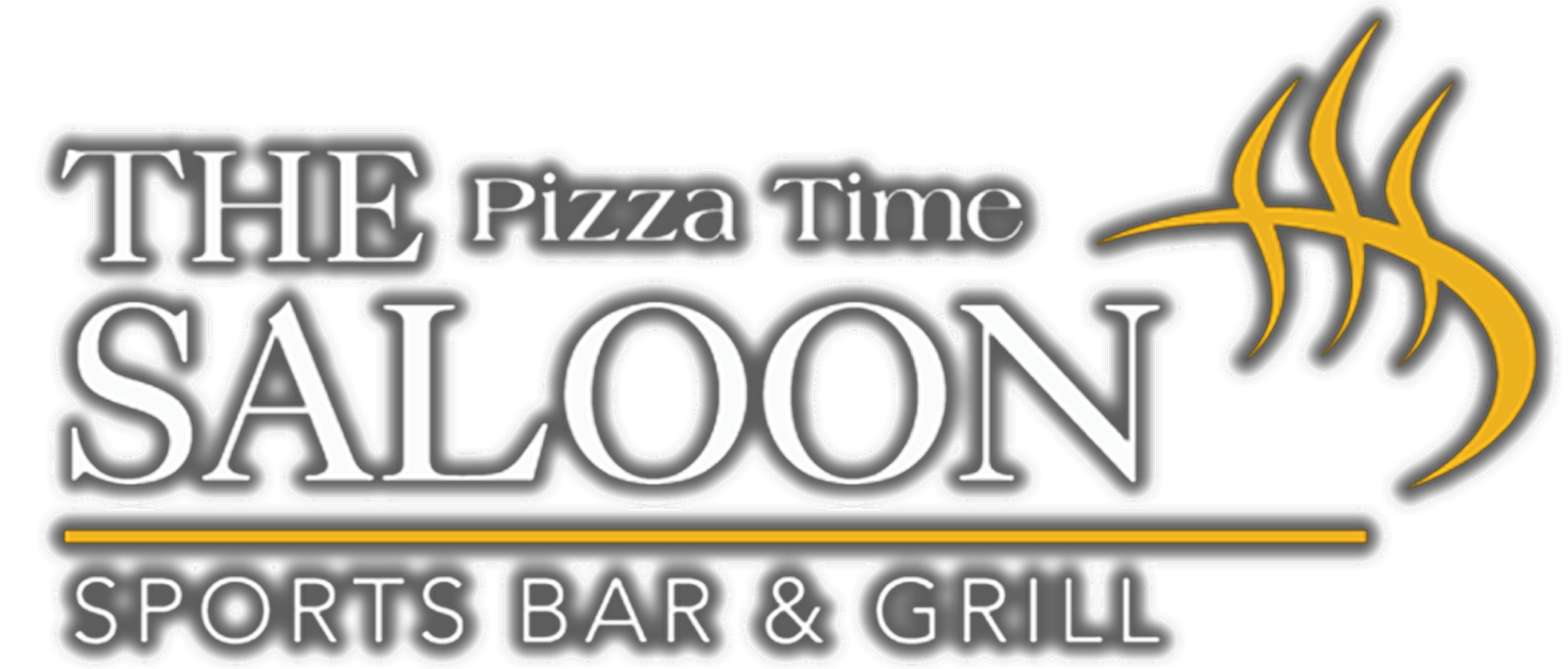 The pizza time saloon sports bar and grill logo.