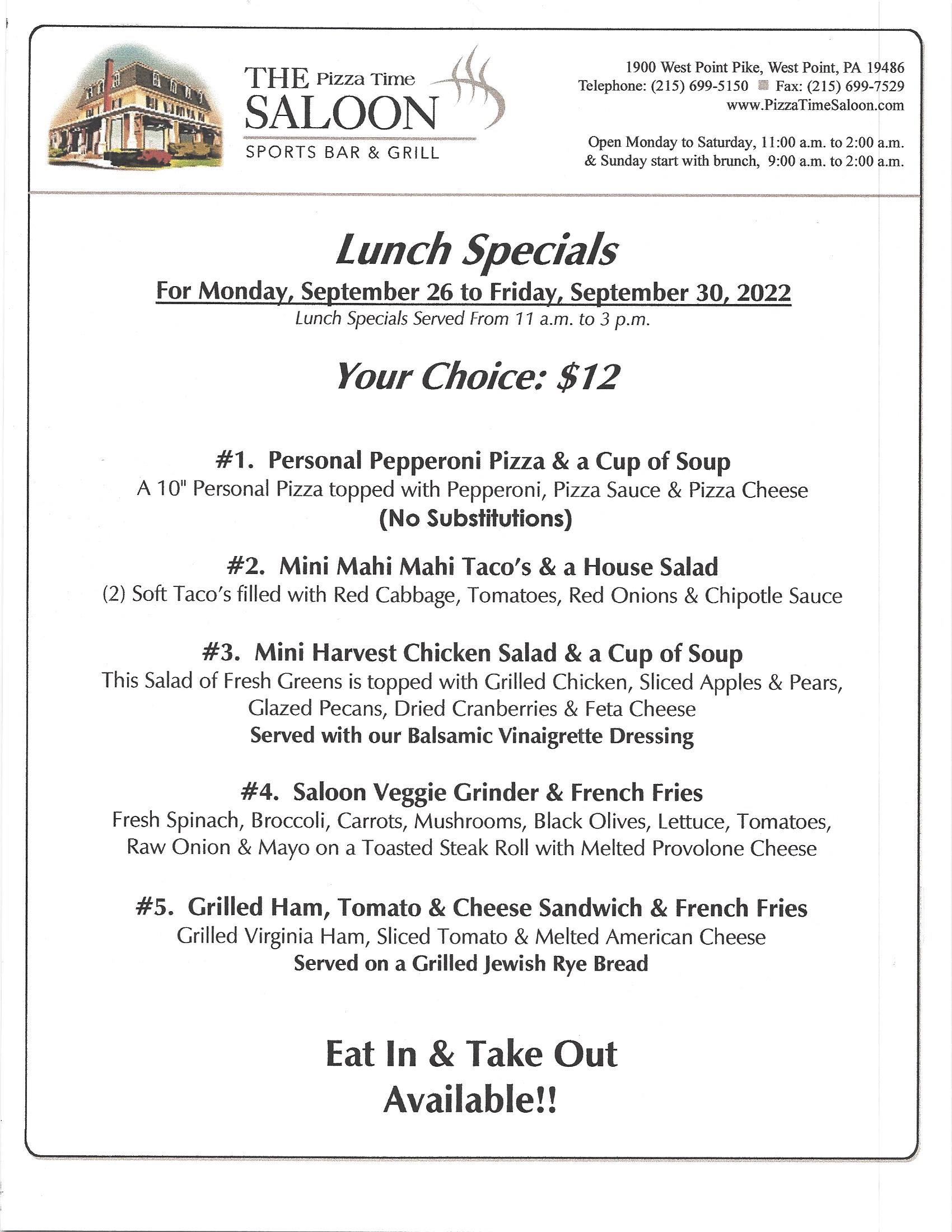 PTS lunch specials 9-26-22