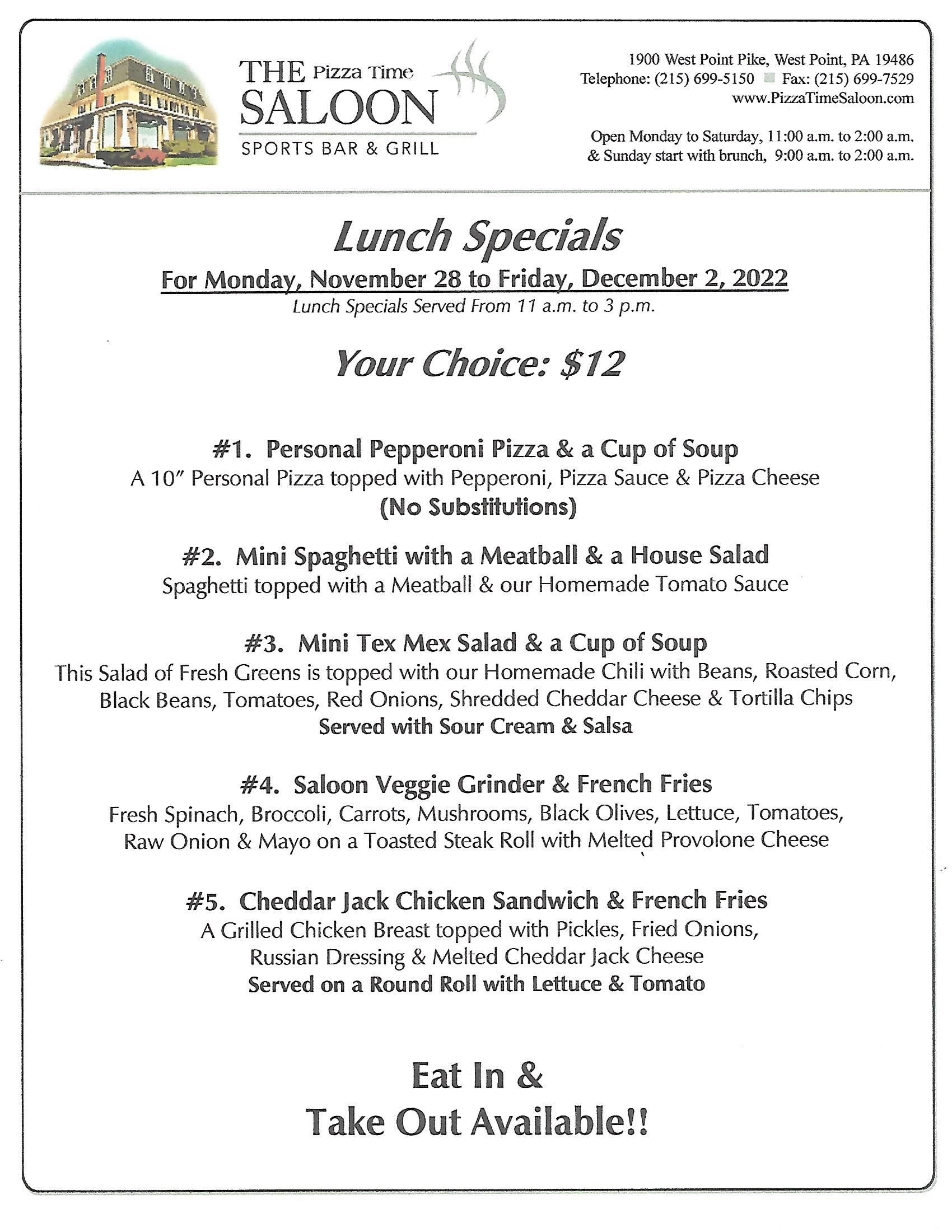 PTS lunch Specials 11-28-22